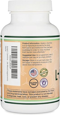 Double Wood Supplements - Acetyl L-Carnitine 1,000mg por Porção, 150 Cápsulas (ALCAR para Suporte à Função Cerebral, Memória, Atenção e Resistência) – Testado por Terceiros pela Double Wood