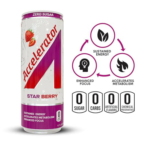 Accelerator Star Berry Energy Drink, Lata de 355 ml (Pack com 12 unidades) - A SHOC