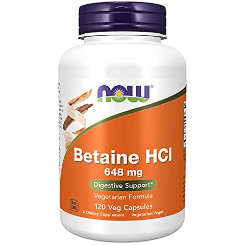 NOW Foods - NOW FOODS Betaine Hcl – 120 Cápsulas | Aumente a digestão saudável | Suporte para o estômago | 120 Cápsulas | Marca NOW FOODS