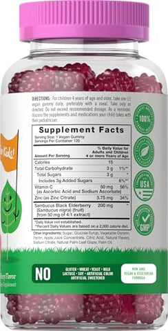 Gomas de Sabugueiro para Crianças | 120 Unidades | Zinco e Vitamina C | Sabor de Frutas Vermelhas | Vegano, Não-OGM e Sem Glúten | por Lil’ Sprouts - Carlyle