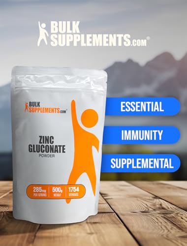Zinc Gluconate em Pó BulkSupplements.com – 40mg de Zinco, Suplemento de Zinco para Suporte Imunológico – Livre de Glúten, 285mg por Porção, 500g (1.1 lbs) (Pacote de 1)