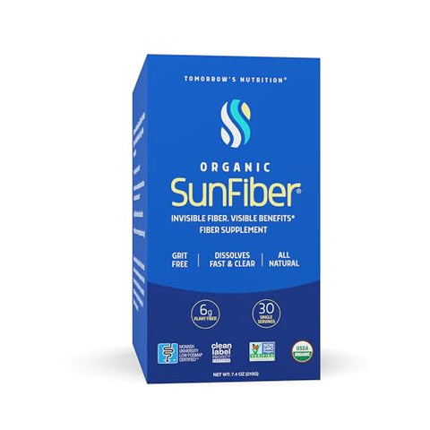 Tomorrow's Nutrition - Amanhã’s Nutrition Sunfiber – Suplemento de Fibra Prebiótica para Saúde Digestiva, Baixo FODMAP, Sem Glúten, Azul, 30 Pacotes