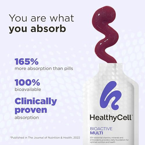 Bioactive Multi – Multivitamínico Líquido para Homens e Mulheres – Vitamina Diária para Cérebro, Coração, Imunidade, Energia, Pele e Cabelo – Absorção Máxima – 30 Gel - Healthycell