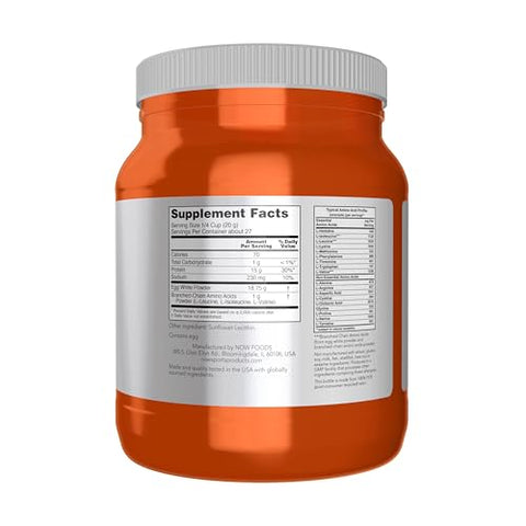 Sports Nutrition – Proteína de Clara de Ovo, 16g com BCAAs, Pó sem Sabor, 1,2 Libras - NOW Foods