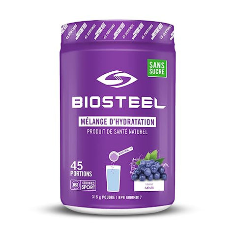 BIOSTEEL - BioSteel Zero Sugar Hydration Mix – Hidratação Saborosa com 5 Eletrólitos Essenciais, Uva, 45 Porções por Pote