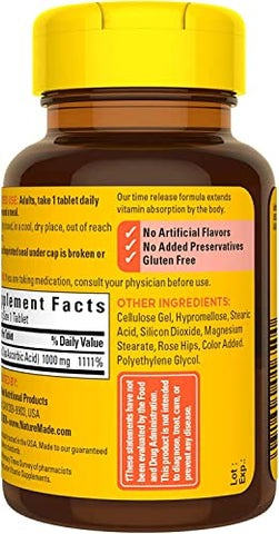 Vitamina C 1000mg Comprimidos Suplementares, 60 CT (Pacote com 3) – Melhor Marca de Vitamina C - Nature Made