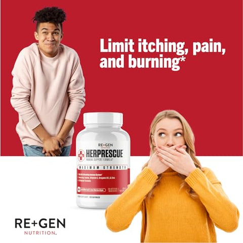 Re+Gen Nutrition - Re Gen Nutrition HERPRESCUE – Suporte para Surto de Herpes Labial, Cuidado Natural para Adultos, Cápsulas com Zinco e Vitamina C