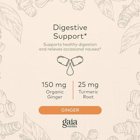 Ginger Supreme – Suporte à Digestão Saudável e Alívio de Náuseas Ocasionais – com Raiz de Gengibre Orgânico e Raiz de Cúrcuma – 60 Cápsulas Líquidas Veganas Fitofarmacêuticas (Fornecimento de 60 Dias) - Gaia Herbs