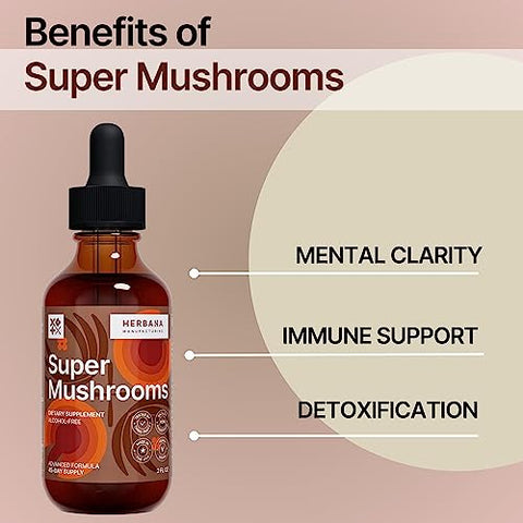 HERBANA MANUFACTURING - Super Cogumelos 8-em-1 – Extrato Líquido 60ml – Estimulante Cerebral