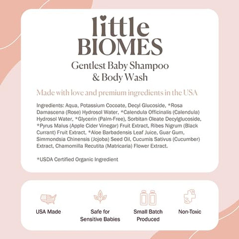 Little Biomes - Shampoo e Sabonete Líquido 2 em 1 para Bebês, com Calêndula Orgânica e Água de Rosas, Sem Fragrância, Hipoalergênico, Amigo do Microbioma (240 ml)