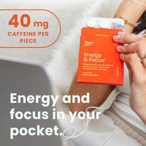 Energy Goma de Cafeína (54 Unidades) – Sem Açúcar com L-teanina, Cafeína Natural e Vitamina B12 - NeuroGum