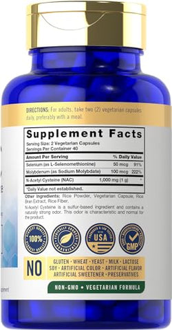 Suplemento Carlyle NAC N-Acetil Cisteína 1000mg 80 Cápsulas com Selênio