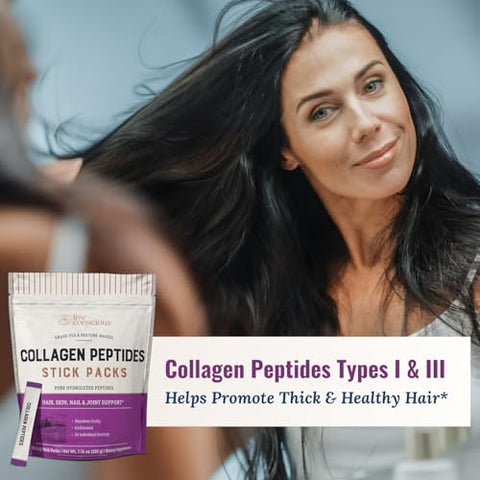 Pó de Peptídeos de Colágeno Live Conscious em Pacotes – Colágeno Hidrolisado em Pó – Cabelo, Pele, Unhas – Embalagem sem Sabor – 100% Natural