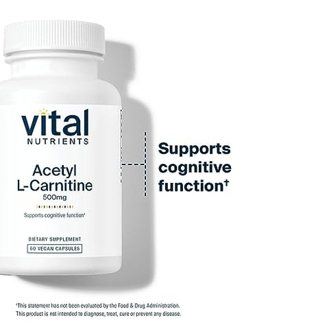 Acetyl L-Carnitine 500mg | Suporte Cerebral, Memória e Cognição | Vegano | Sem Glúten, Laticínios e Soja | Não-OGM | 60 Cápsulas - Vital Nutrients