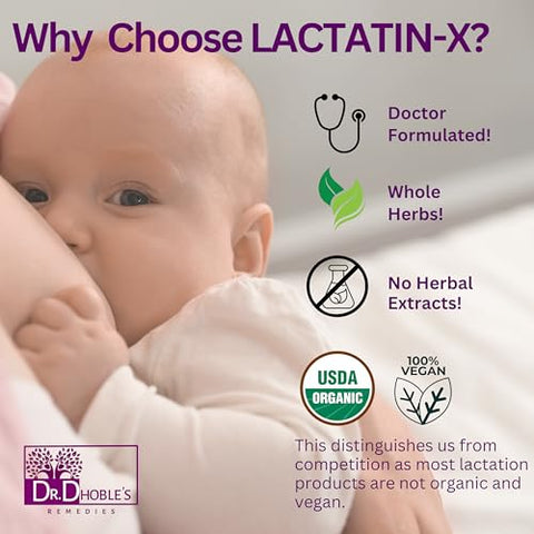 DR. DHOBLE’S REMEDIES - Lactatin X MD – Suplemento de Lactação Formulado, 1500 Mg/Porção, Mistura Herbal Ayurvédica, Feno-grego, Alfafa, Shatavari, Orgânico USDA, Halal, Sem Glúten, 120 Comprimidos Veganos