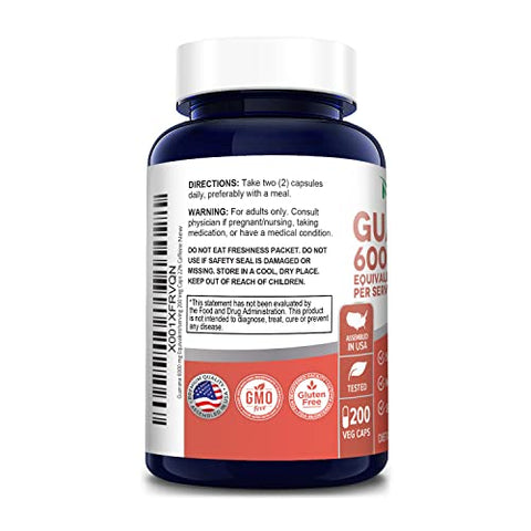 Extrato de Guaraná 6000mg 200 Cápsulas Vegetais (Sem OGM, Sem Glúten) - NusaPure