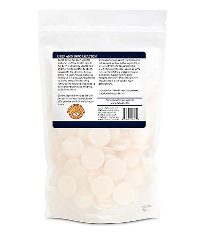 Manteiga de Cacau Crua Desodorizada Grau Alimentício | 100% Pura-Primeira Pressão | Base para Loção DIY, Creme Corporal, Gloss Labial. (16 Ounce Wafers Desodorizados) - Zatural