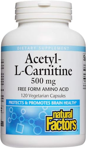 Acetyl L-Carnitine 500 mg – Melhora a Memória, Concentração e Função Cerebral – 120 cápsulas (60 porções) - Natural Factors
