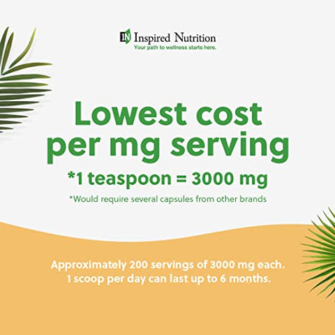 Inspired Nutrition - UltraLaurin ® – Monolaurin Pellets 21oz (600g) – 200 Porções, 3000 mg Cada – Suporte Imunológico e Saúde Intestinal