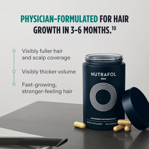 Men: Crescimento Capilar Testado Clinicamente | Cabelos Mais Espessos | Cobertura do Couro Cabeludo | Recomendado por Dermatologistas | 1 Mês 1 Refil - Nutrafol