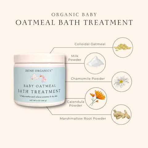 Pó de Banho de Aveia para Bebês com Eczema da Irene Organics – Aveia Coloidal para Tratamento Calmante de Eczema, Assaduras, Pele Seca, Coceira e Irritação – Hidrata e Alivia