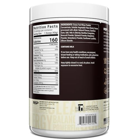 RSP NUTRITION - TrueFit Proteína em Pó para Saúde Intestinal, Shake Substituto de Refeição com Whey de Pasto, Prebióticos e Probióticos – 500g