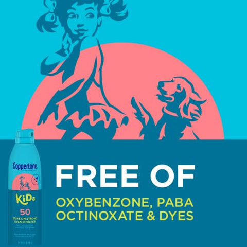 Kids Protetor Solar Pack, Protetor Solar Resistente à Água para Crianças, Spray Protetor Solar Coppertone Kids FPS 50, Lata de 150 ml, Bastão Protetor Solar Mineral Coppertone Pure and Simple Kids, 15 g - Coppertone