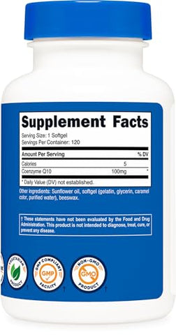 CoQ10 Softgels – 120 Porções de 100 mg de CoQ10 por Porção | Melhor Absorção, CoQ10 Ultra Puro – Livre de Glúten, Softgels Não-OGM - Nutricost
