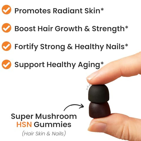 Super Mushroom HSN Gummies – Suplemento Funcional de Cogumelos para Cabelo, Pele e Unhas – com Chaga Selvagem, Clorofila, Luteína e Astaxantina – 60 Gomas de Laranja Cítrica - Auri