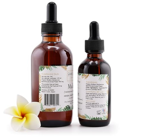 Herbal Wellness Hawaii - Flor de Mullein Orgânica (Verbascum Thapsus) em Tintura Seca – Suplemento Herbal para Bem-Estar Geral, Livre de Álcool 120 ml
