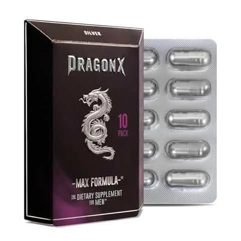 Dragon X - DRAGONX Silver | Suplemento Masculino para Resistência, Força, Energia, Resistência e Impulso. Fórmula de Ação Rápida e Duradoura | 10 Cápsulas