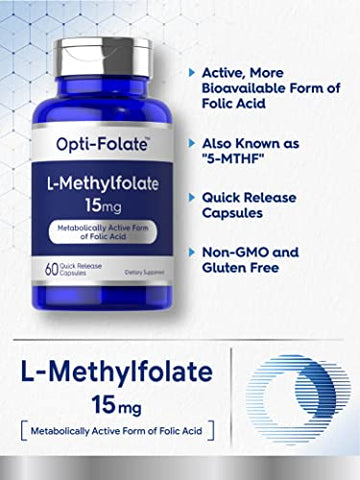 L Methylfolate 15mg | 60 Cápsulas | Potência Máxima | Otimizado e Ativado | Não-OGM, Sem Glúten | Metilfolato, 5-MTHF | por Opti-Folate - Carlyle