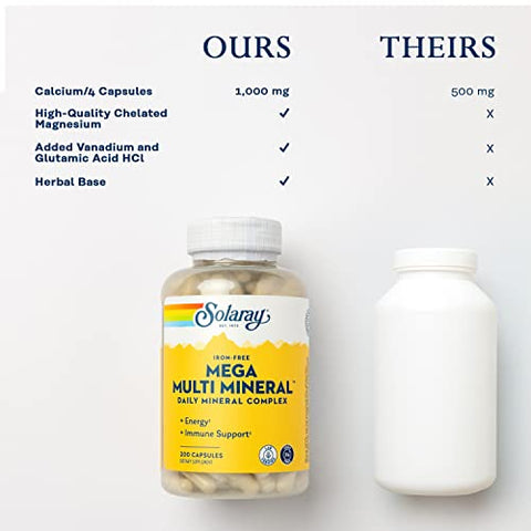 SOLARAY - Solaray Mega Multi Mineral Sem Ferro, Cápsulas de Vitaminas (200 Cápsulas, 50 Porções)