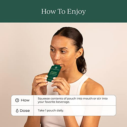 Super Greens: Suplemento com Clorofila, Spirulina, Pacotes Diários de Superfood Vegano para Saúde Digestiva, Desintoxicação, Energia e Suporte Imunológico, Sabor Limão Citrus, 15g - CYMBIOTIKA