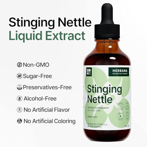 HERBANA MANUFACTURING - Extrato Líquido de Folha e Raiz de Urtiga 118 ml – Natural para o Sistema Urinário