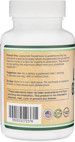 Double Wood Supplements - Liposomal Glutationa 500mg por Porção, 60 Cápsulas (Vegano, Não-OGM) Máxima Absorção Liposomal Glutationa com Autêntico Cheiro e Sabor por Double Wood