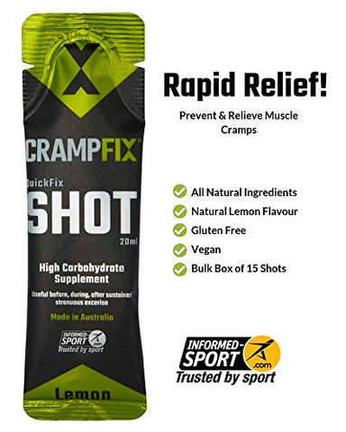 CRAMPFIX - Sports Shot: Alívio Instantâneo de Cãibras Musculares, Sachês Práticos, 15 Unidades, Natural, Limão