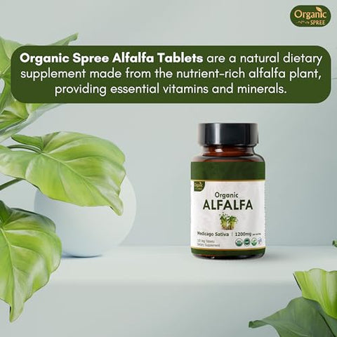 ORGANIC SPREE - Alfalfa 120 Comprimidos | Medicago Sativa (Alfafa) | Orgânico e Natural | Suplemento Superfood com Vitaminas e Minerais | Vegano e Certificado pelo USDA 120tab