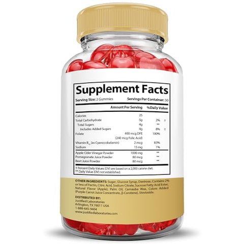 Justified Laboratories - Speedy Keto Gummies ACV 1000MG Fórmula Avançada – Maçã, Romã, Beterraba, B12 Vegan Non GMO 60 Gummys (60 Unidades)