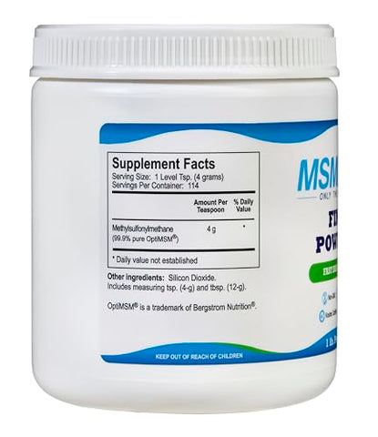 MSMPure MSM – 454g Pó Fino de Cristais de Enxofre Orgânico Destilado para Saúde das Articulações e Pele - KALA HEALTH