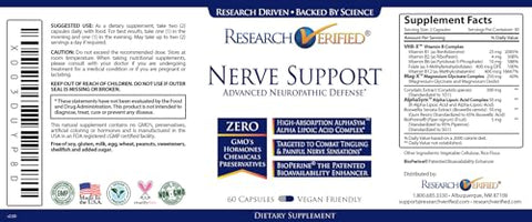 Nerve Support – Vitaminas B, Magnésio, Ácido Alfa Lipóico, Corydalis, Boswellia, BioPerine – 360 Cápsulas – Vegano - Research Verified