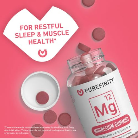 PUREFINITY - Magnésio Citrato Gomas 600 mg para Adultos – Suplemento de Alta Absorção para Cãibras, Recuperação Muscular, Sono, Suporte Ósseo e Energético – Livre de OGM, Sem Alergênicos – 60 Gomas Veganas