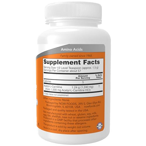 Suplementos, Pó de ALC (Acetil-L-Carnitina), Função Cerebral e das Células Nervosas*, 85g - NOW Foods
