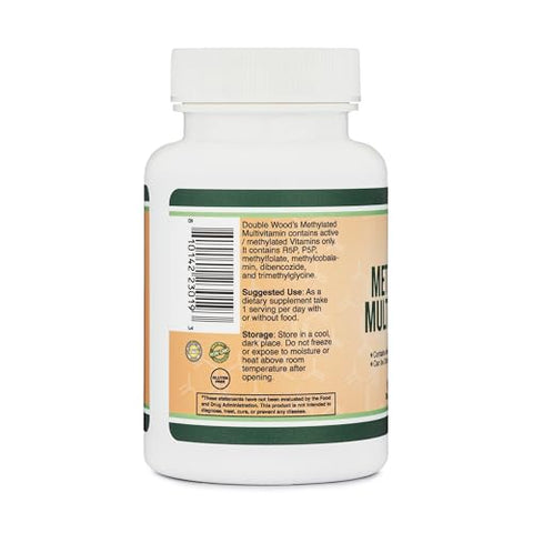 Double Wood Supplements - Methylated Multivitamin – Complexo B Metilado com TMG e Metilfolato (Suplemento MTHFR sem OGM, Sem Glúten) 120 cápsulas