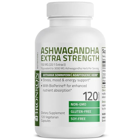 Ashwagandha Extra Forte para Redução do Estresse – 60 Cápsulas - Bronson