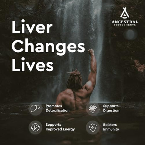 Fígado de Boi 180 Cápsulas, Energia, Desintoxicação, Digestão, Imunidade e Bem-Estar, Não-OGM, Fígado Liofilizado - Ancestral Supplements