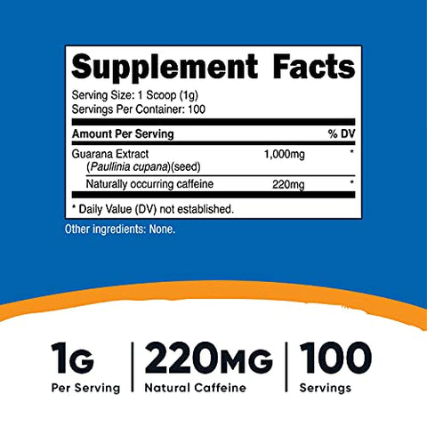 Extrato de Guaraná em Pó 100g – Energizante Natural Brasileiro à Base de Cafeína Herbal - Nutricost