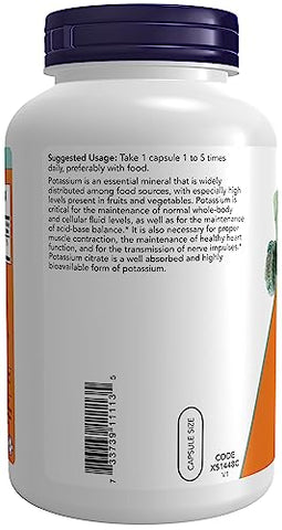 Citrato de Potássio 99 mg, Equilíbrio e pH Normal dos Eletrólitos*, Mineral Essencial, 360 Cápsulas Vegetais - NOW Foods