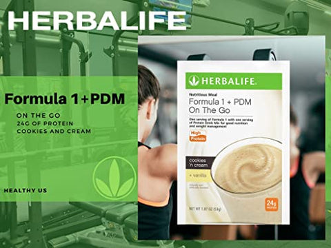 Formula 1 PDM On The Go: 24g de Proteína 7 Pacotes por Caixa (Cookies and Cream Vanilla), Energia e Nutrição com Proteína, Sustenta Energia e Sacia a Fome - Herbalife