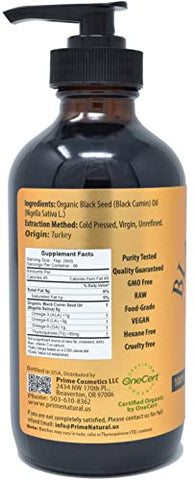 PRIME NATURAL - Óleo de Semente Preta Orgânico 473ml – Extraído a Frio, Não Refinado, Rico em Timoquinona 1.7% – Certificado pelo USDA – Origem Turca – Potente Líquido de Nigella Sativa – Ômega 3 6 9 Vegano, Antioxidante Imunológico